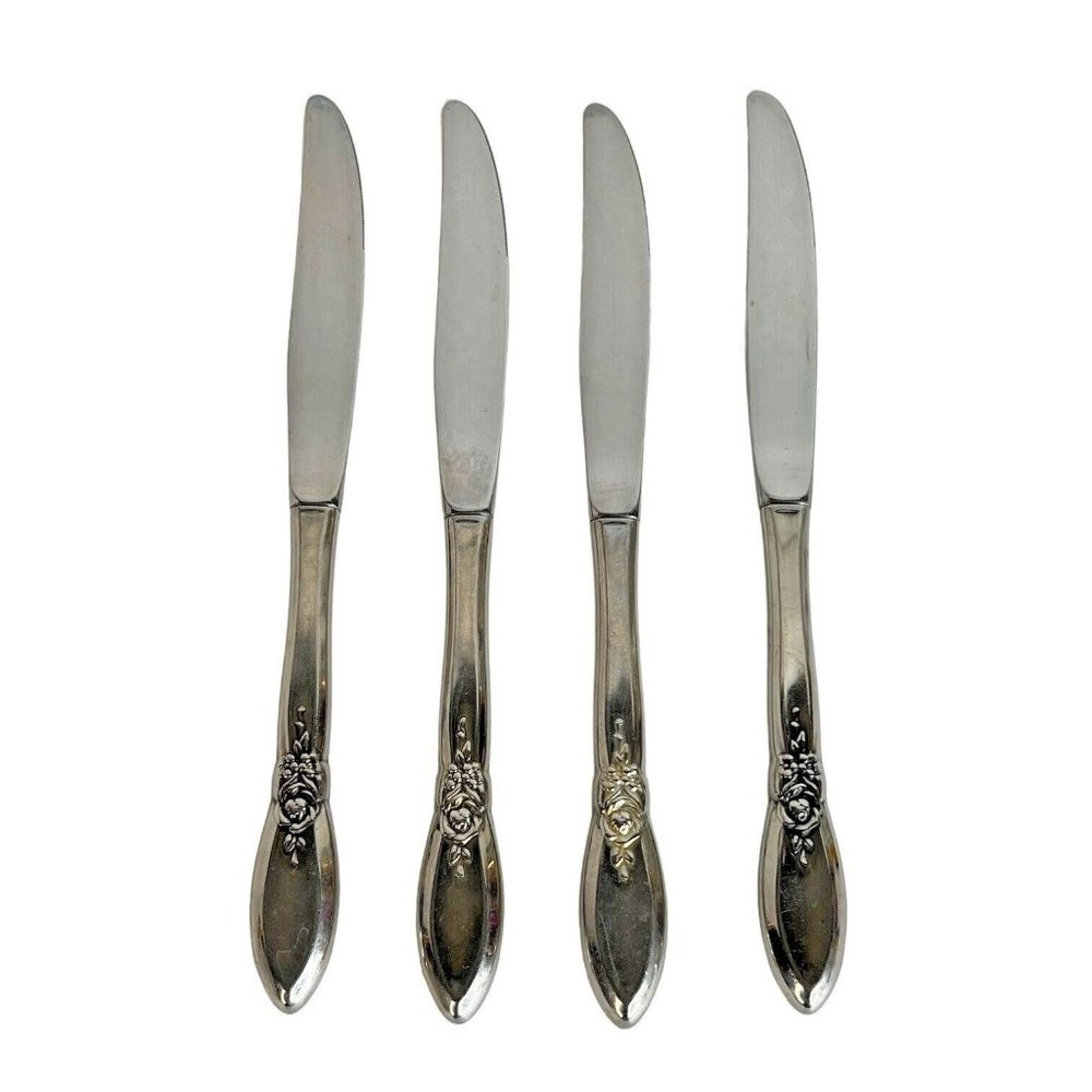 4 Oneida Community SPRING ROSE Stainless Knives 9 Inch Betty Crocker Knife VTG